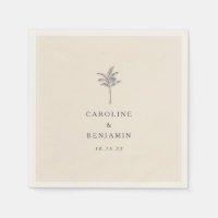 Minimalist Ecru Palm Tree Line Art Custom Wedding
