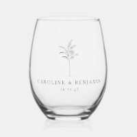Minimalist Ecru Palm Tree Line Art Custom Wedding
