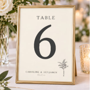 Minimalist Ecru Palm Tree Line Art Custom Wedding Table Number