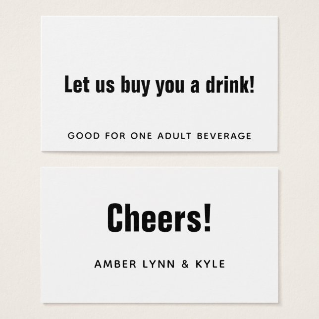 Minimalist, Editable Black on White Drink Tickets (Front & Back)
