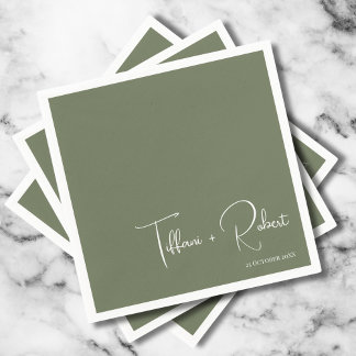 Minimalist Editable Colour Green Wedding Napkin