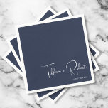 Minimalist Editable Colour Navy Blue Wedding  Napkin<br><div class="desc">Add a touch of elegance to your special day with the Minimalist Editable Colour Navy Blue Wedding Napkins. Featuring fun, modern typography in crisp white letters, these napkins offer a stylish and clean look perfect for any wedding theme. With customizable space for the bride and groom’s names and wedding date,...</div>