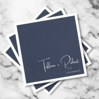 Minimalist Editable Colour Navy Blue Wedding Napkin