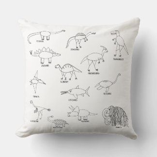 Minimalist Educational Dinosaur Dino Kids Throw Pillow