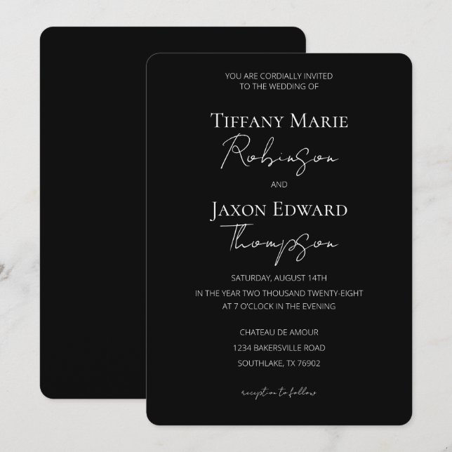 Minimalist Elegance Black and White Wedding Invitation (Front/Back)
