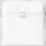 Minimalist Elegance Calligraphy Wedding Small Classic Round Sticker<br><div class="desc">Modern Elegant Beautiful yet Simple Minimalist Calligraphy Wedding Thank You Round Favour Sticker - Black & White or Pick Background Colour</div>