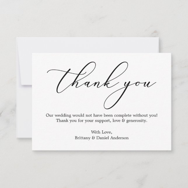 Minimalist Elegance Calligraphy Wedding Thank You Card (Front)