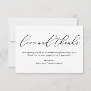 Minimalist Elegance  Love and Thanks Calligraphy Thank You Card