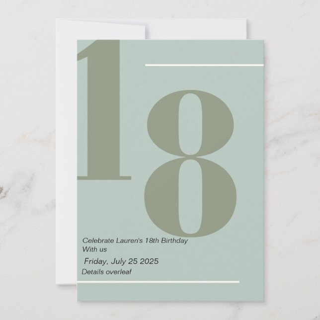 Minimalist, Elegant 18th Invitation  (Front)