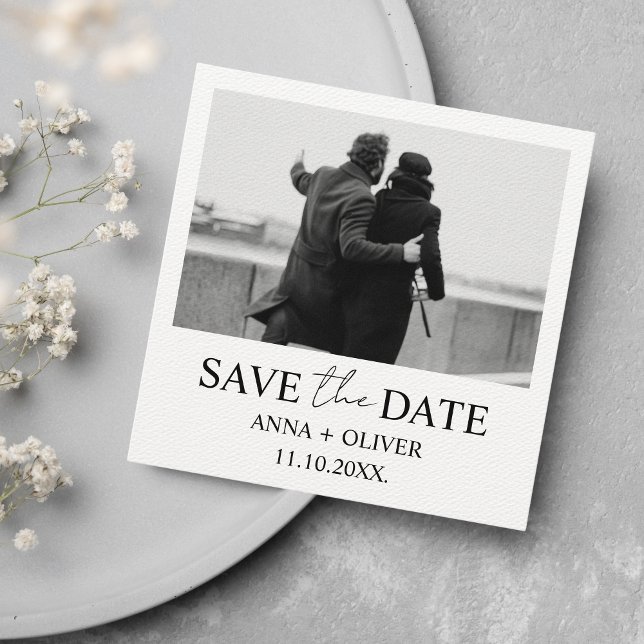 Minimalist Elegant 3 Photo Modern Black & White Invitation (Modern minimalist black and white photos save the date)