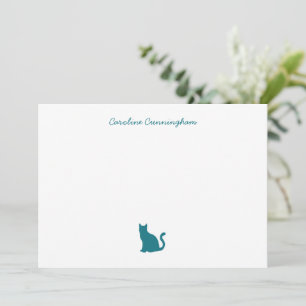 Minimalist Elegant Aqua Cat Flat Note Card