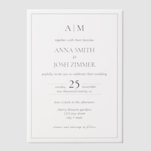 Minimalist Elegant B&W Classic Wedding Vellum Invitations