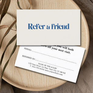 Minimalist Elegant Beige Blue Salon Referral Card