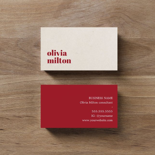 Minimalist Elegant Beige Red Consultant Business Card (Creator Uploaded)