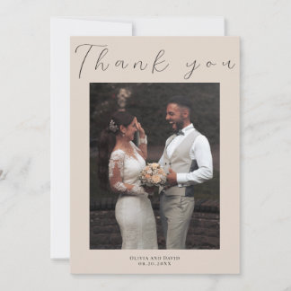Minimalist Elegant Beige Simple Script Wedding Thank You Card