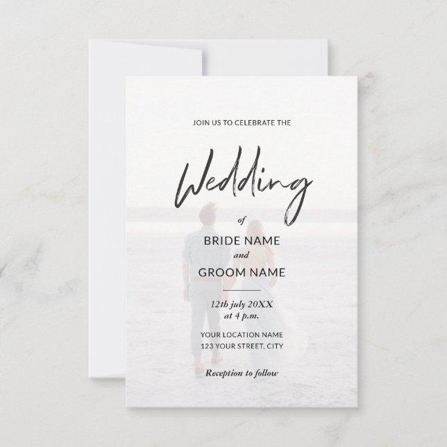 Minimalist Elegant Black and White Photo Wedding Invitation (Front)