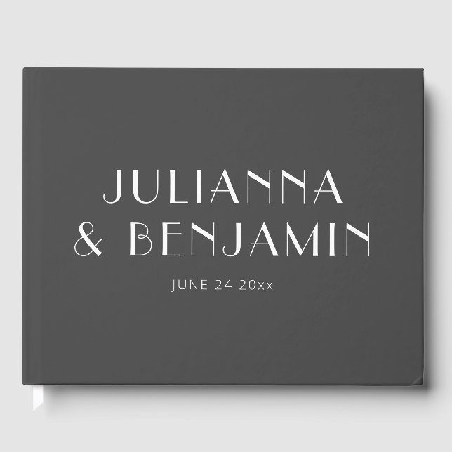 Minimalist Elegant Black and White Wedding Guest Book (Front)