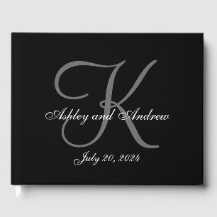 Minimalist Elegant Black Grey Monogram Wedding Guest Book