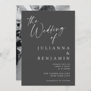 Minimalist Elegant Black Script Photo Wedding  Invitation
