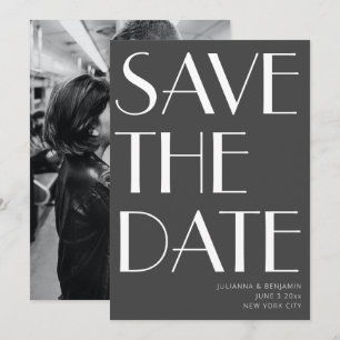 Minimalist Elegant Black White Art Deco Photo Save The Date