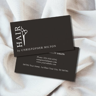 Minimalist Elegant Black White Hair Stylist Business Card
