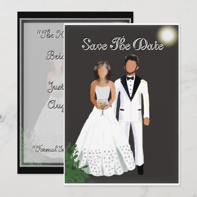 Minimalist Elegant Black & White  Save The Date (Front/Back)