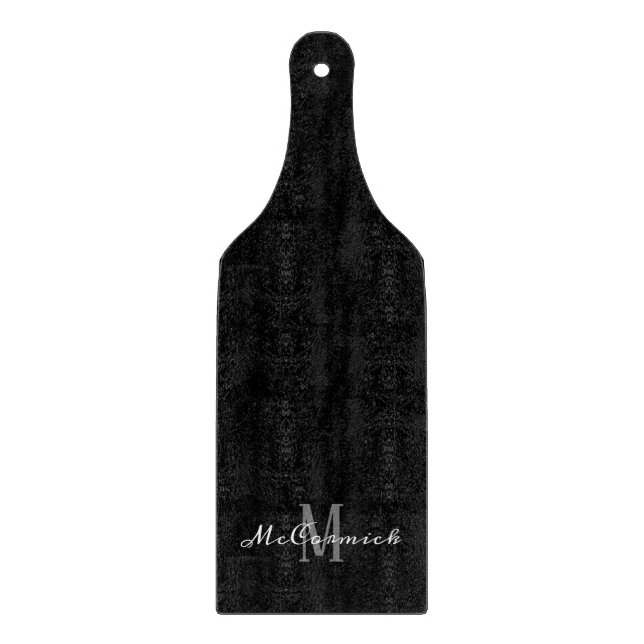 Minimalist Elegant Black White Script Monogram Cutting Board (Front)