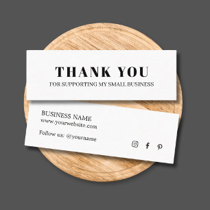 Minimalist Elegant Black White Thank You Mini Business Card