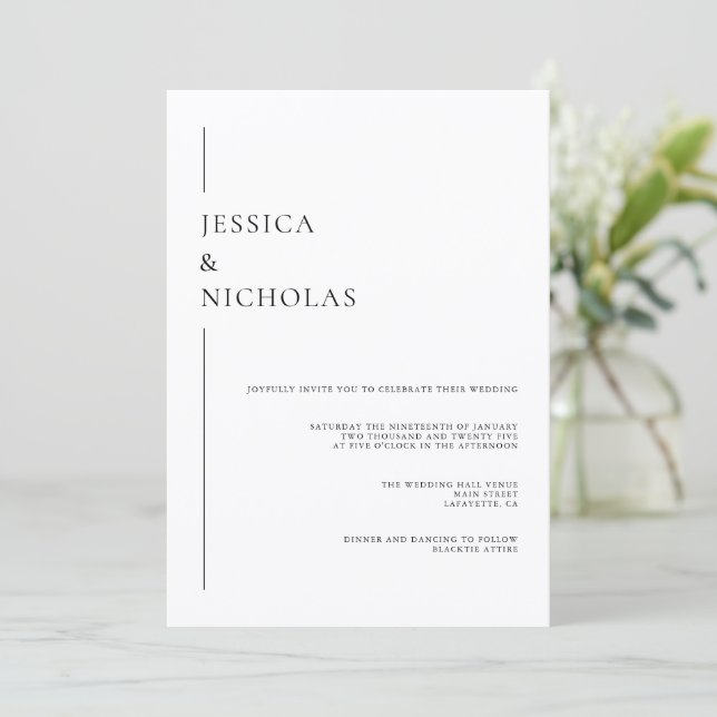 Minimalist Elegant Black & White Wedding Invitation (Standing Front)