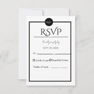 Minimalist Elegant Black & White Wedding RSVP Card