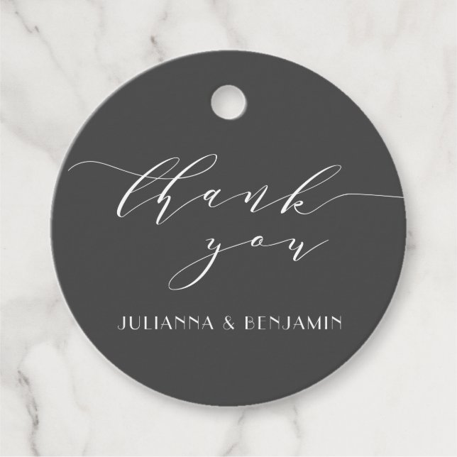 Minimalist Elegant Black White Wedding Thank You  Favour Tags (Front)