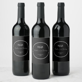 Minimalist Elegant Black & White Wedding Wine Label
