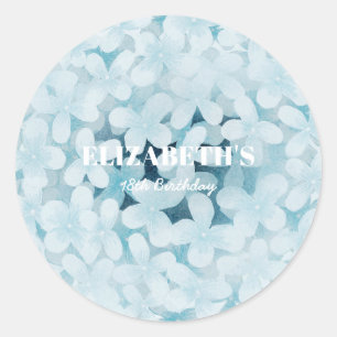 Minimalist Elegant Blue Hydrangeas Birthday Party Classic Round Sticker
