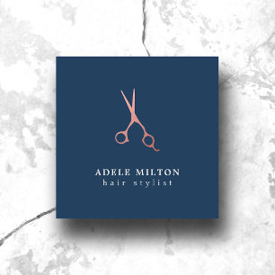 Minimalist Elegant Blue Rose Gold Hair Stylist Square Business Card