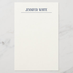Minimalist Elegant Blue & White Plain Retro Stationery