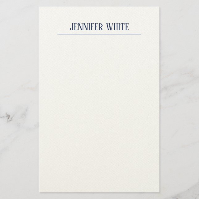 Minimalist Elegant Blue & White Plain Retro Stationery (Front)