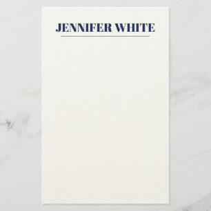 Minimalist Elegant Blue & White Plain Retro Stationery