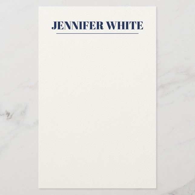 Minimalist Elegant Blue & White Plain Retro Stationery (Front)