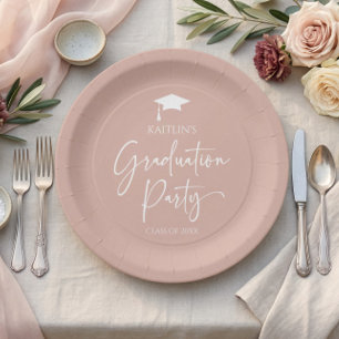 Minimalist Elegant Blush Pink Graduation Party Paper Plate