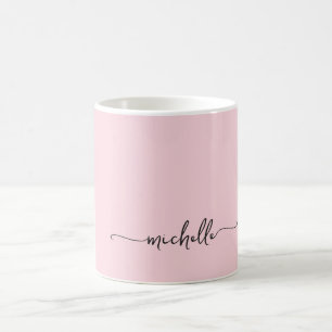 Minimalist Elegant Blush Pink Monogram Name Script Coffee Mug