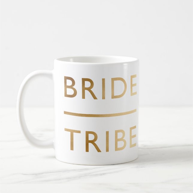 minimalist elegant bride tribe faux gold text coffee mug (Left)