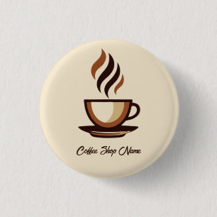 Minimalist Elegant Brown Coffee business logo shop 1 Inch Round Button