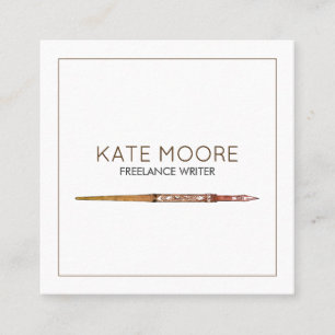 Minimalist Elegant Brown White Vintage Writer Square Business Card