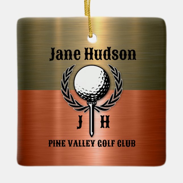 Minimalist Elegant Brushed Copper Golf Design Ceramic Ornament (Front)