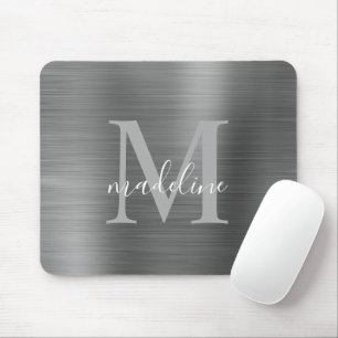 Minimalist Elegant Brushed Metal Silver Grey Mouse Pad