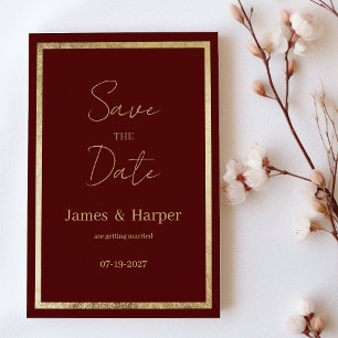 Minimalist elegant burgundy gold Save the Date Invitation