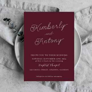 Minimalist Elegant Burgundy Red Wedding Invitation