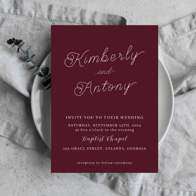 Minimalist Elegant Burgundy Red Wedding Invitation (Creator Uploaded)