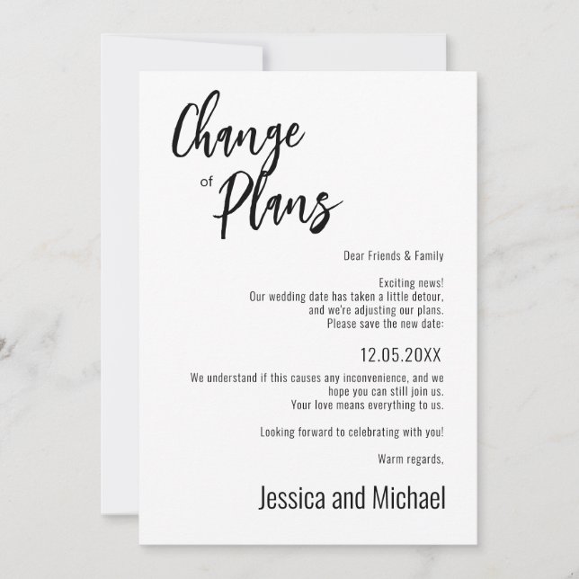 💍 Minimalist Elegant Change of plans Save The Date (Front)