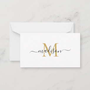 Minimalist Elegant Chic Monogram Script Black Gold Card